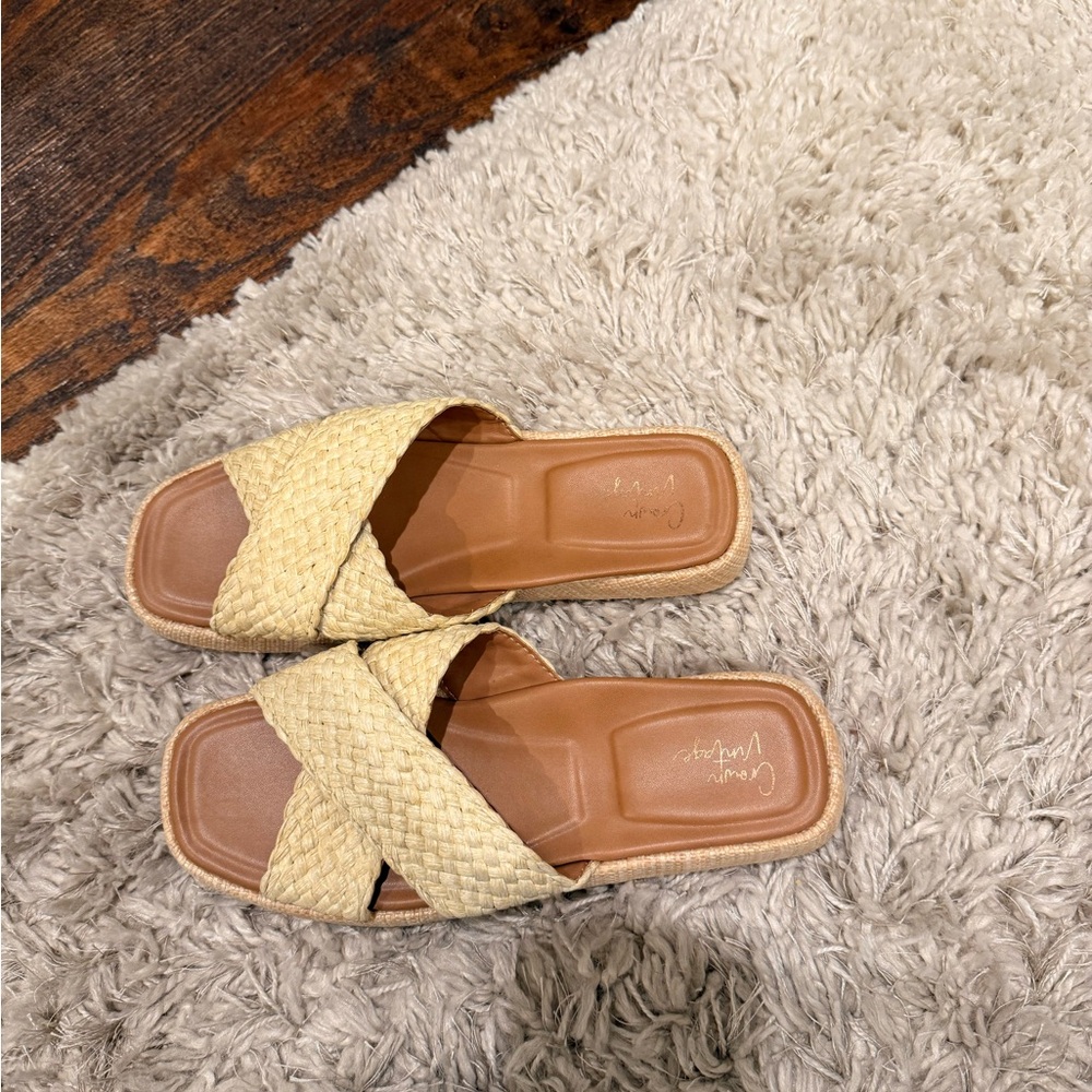 Beige Woven Slide Sandals